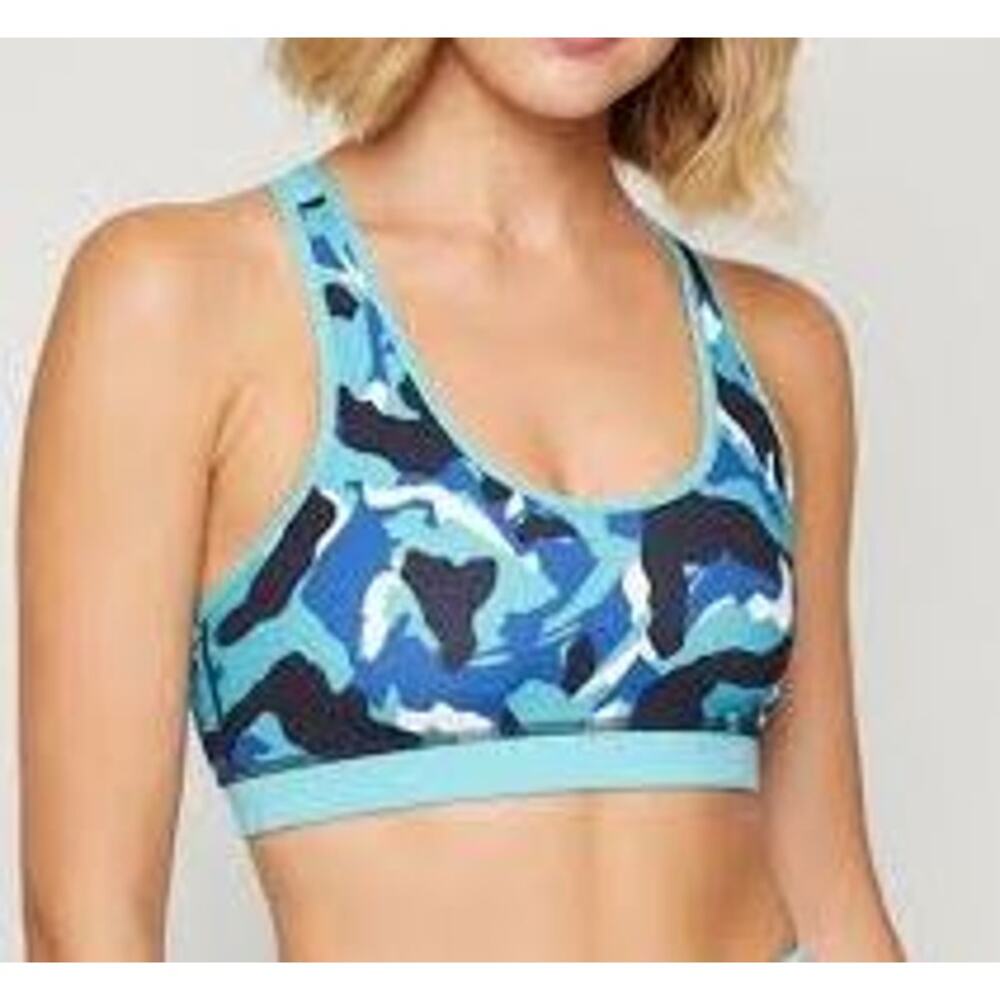 Fourlaps Womens Camo Print Scoop Infinity Sports Bra Sleeveless Size L Blue NWT
